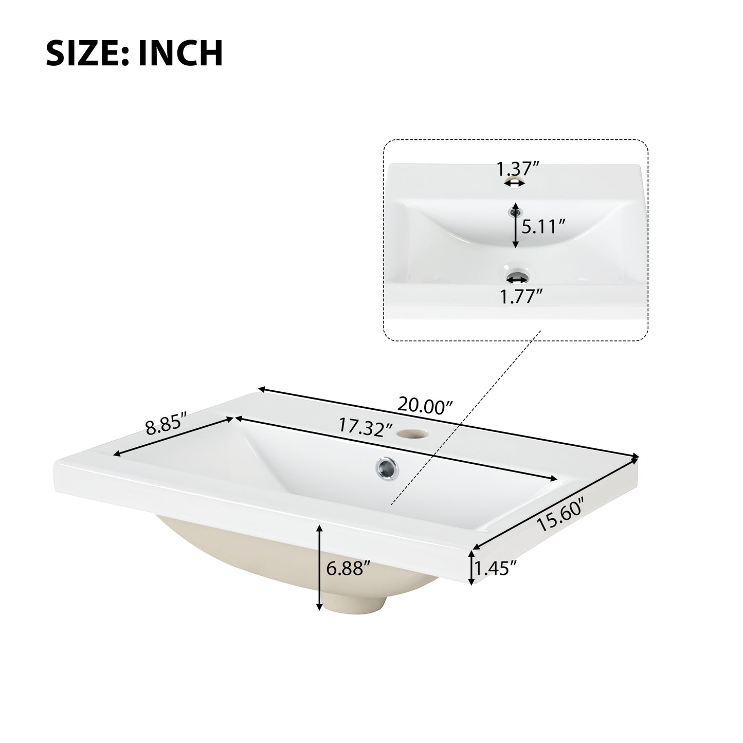 20&quot; Bathroom Vanity with Sink, Bathroom Vanity Cabinet with Two-tier Shelf, Adjustable Shelf, Solid Wood and MDF, White