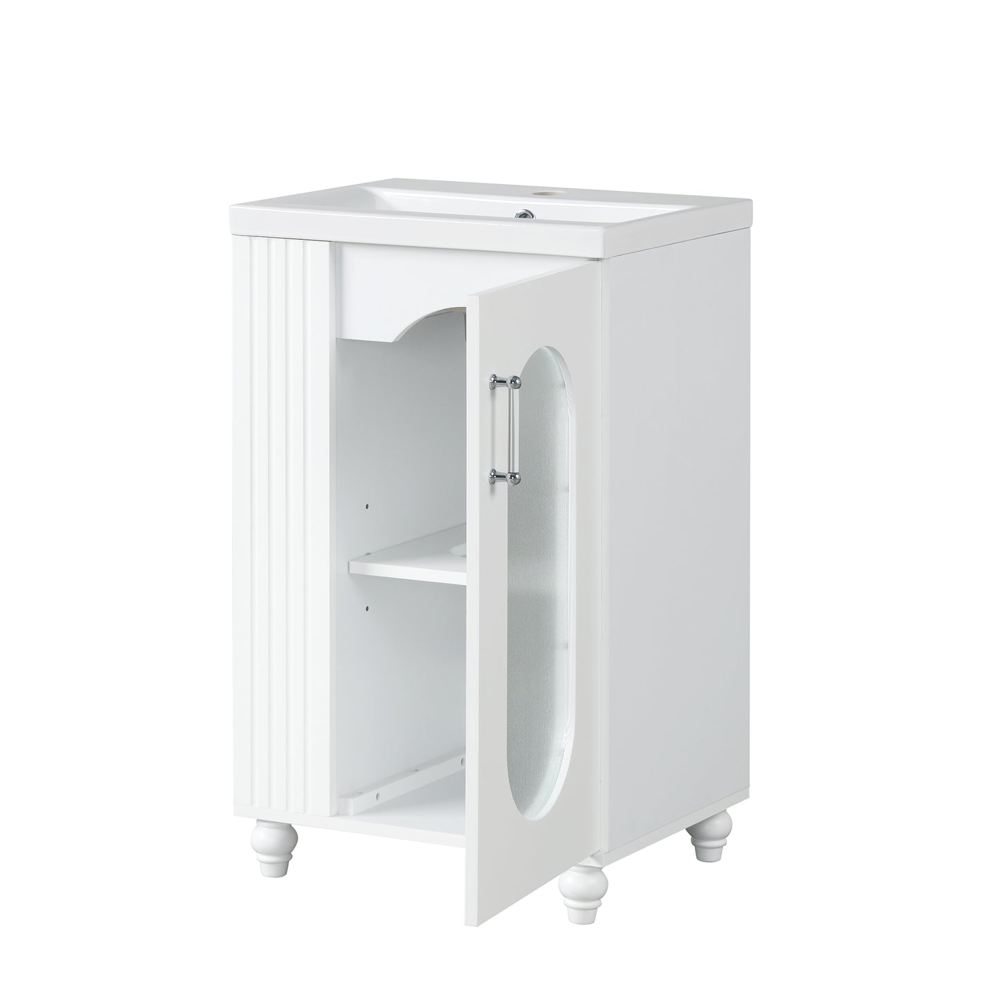 20&quot; Bathroom Vanity with Sink, Bathroom Vanity Cabinet with Two-tier Shelf, Adjustable Shelf, Solid Wood and MDF, White