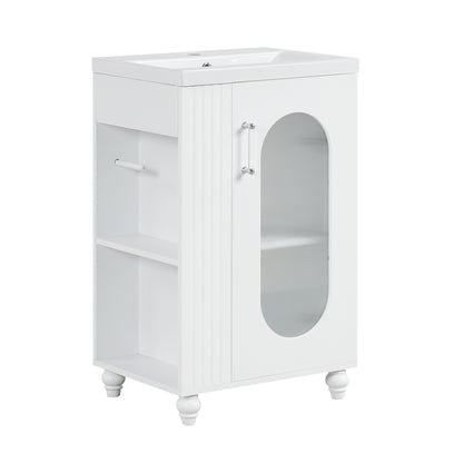 20&quot; Bathroom Vanity with Sink, Bathroom Vanity Cabinet with Two-tier Shelf, Adjustable Shelf, Solid Wood and MDF, White