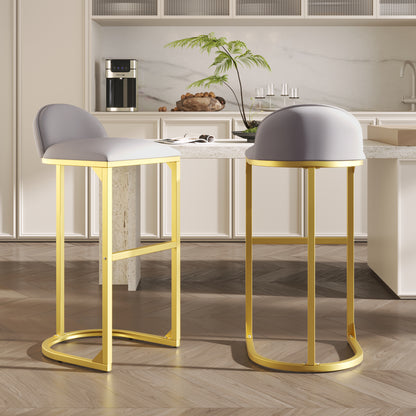 30&quot; Counter Height Bar Stools Set of 2, Bar Stools with Back and Gold Metal Frame, Modern Luxury Bar Stools with Footrest, Upholstered Velvet Counter Stool Chairs for Kitchen Island