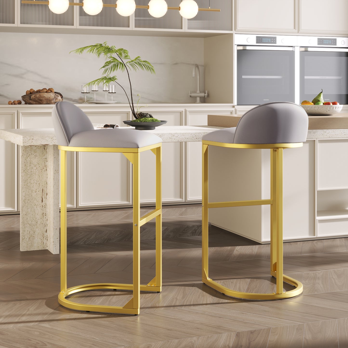 30&quot; Counter Height Bar Stools Set of 2, Bar Stools with Back and Gold Metal Frame, Modern Luxury Bar Stools with Footrest, Upholstered Velvet Counter Stool Chairs for Kitchen Island