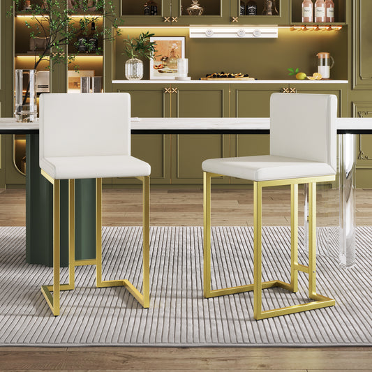 25.8&quot; Counter Height Bar Stools Set of 2, Mid-Century Modern Gold Counter Height Bar Stools with Back