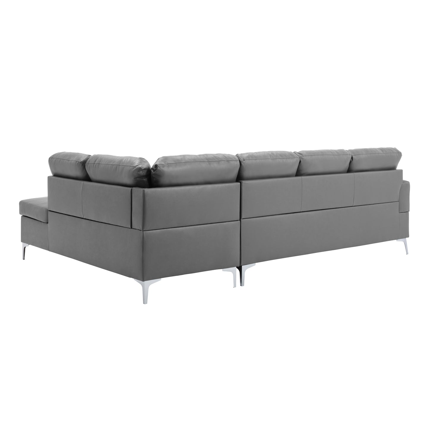 Contemporary Gray 3pc Sectional Sofa with RSF Chaise Ottoman Tufted Detail Faux Leather Upholstered Solid Wood Living Room Furniture L-Shape Sofa Chaise