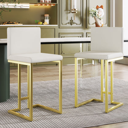 25.8&quot; Counter Height Bar Stools Set of 2, Mid-Century Modern Gold Counter Height Bar Stools with Back