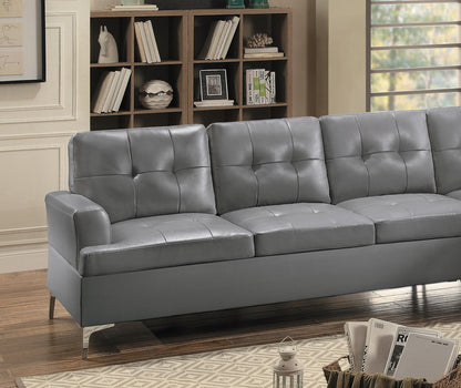 Contemporary Gray 3pc Sectional Sofa with RSF Chaise Ottoman Tufted Detail Faux Leather Upholstered Solid Wood Living Room Furniture L-Shape Sofa Chaise