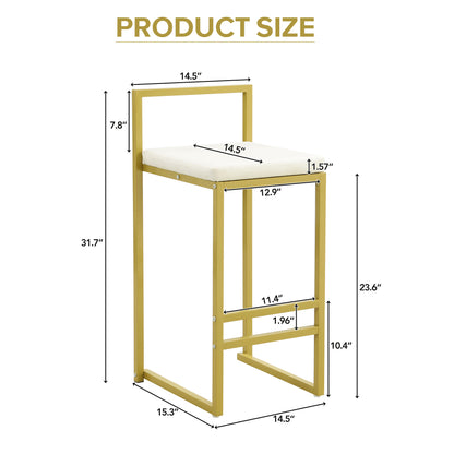 Bar Stool, Set of 2 Modern White Velvet Counter Height Bar Stool with Back &amp; Footrest for Dining Room, Easy Assembly