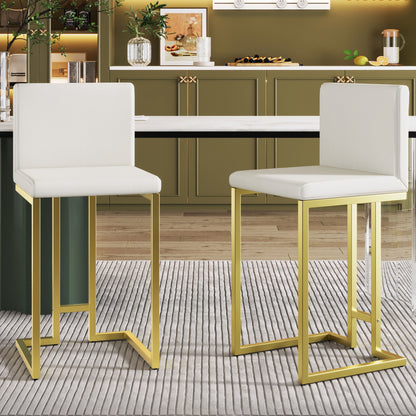 25.8&quot; Counter Height Bar Stools Set of 2, Mid-Century Modern Gold Counter Height Bar Stools with Back