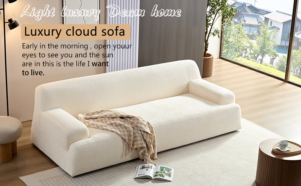 White sectional sofa with removable pillows, durable fabric, solid wood frame, high density sponge filler