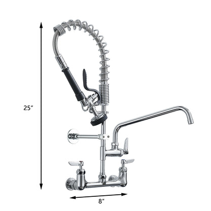 Commercial Kitchen Faucet Deck Mount with Pre-Rinse Sprayer 21&quot; Height Kitchen Sink Faucet 8 Inch Center with 10&quot; Add-on Swing Spout Faucet &amp; Coiled Spring Pull Down Spray