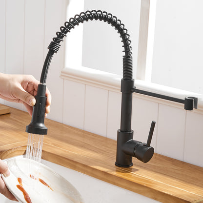 Commercial Black Kitchen Faucet with Pull Down Sprayer, Single Handle Single Lever Kitchen Sink Faucet