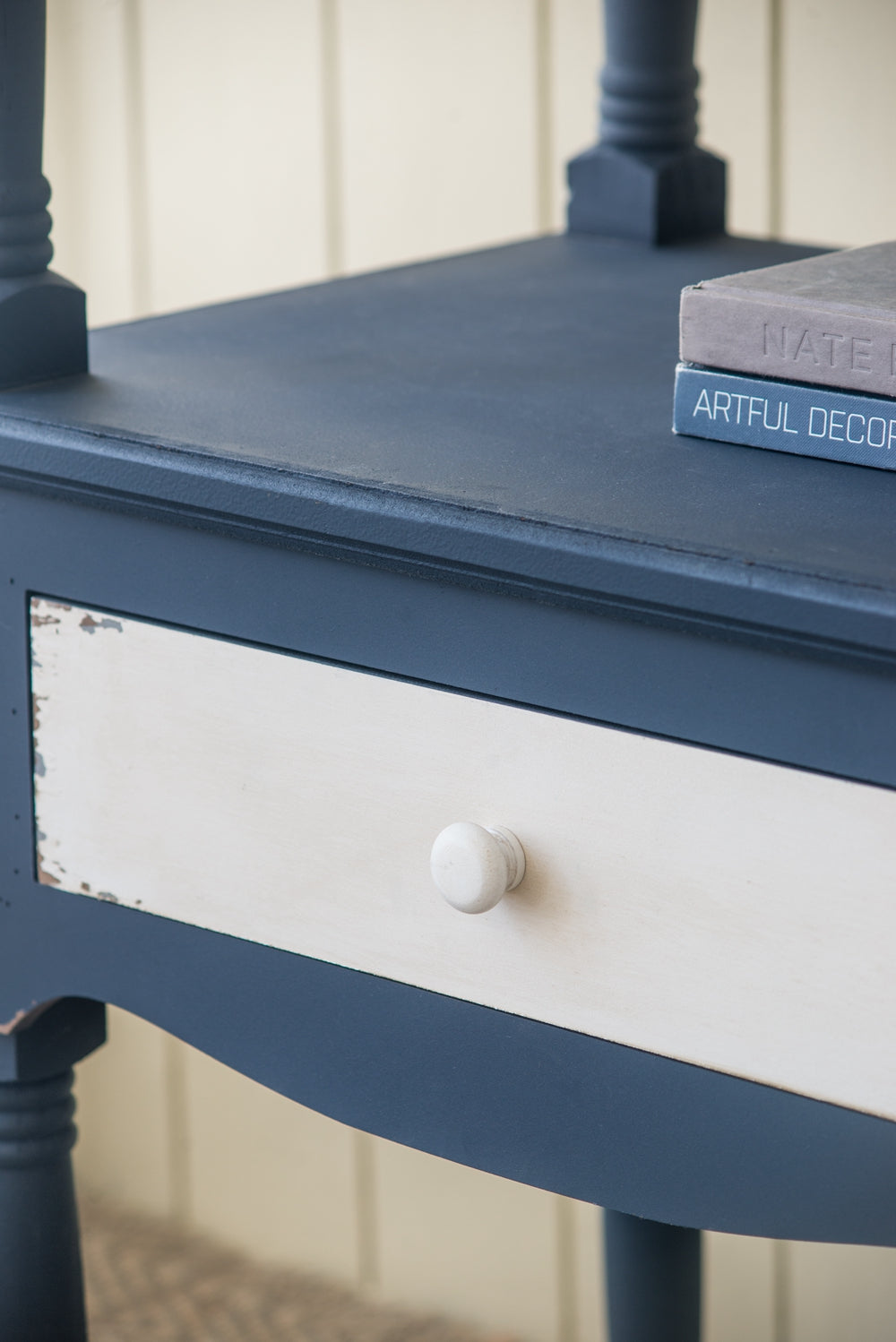 51x19.5x81.5&quot;, Blue Four Tiered Wooden Shelf with Two Drawers, Farmhouse Wood Bookcase Display Storage Shelf Etageres