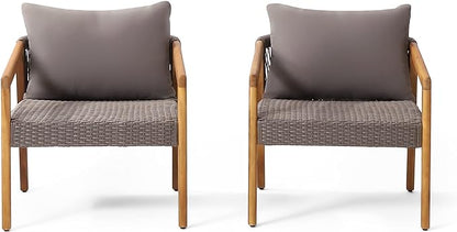 ( Set of 2) Outdoor Acacia Wood Club Chairs with Cushions Teak/Gray