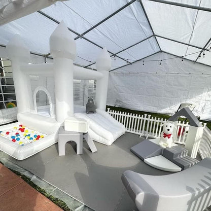 White Bounce House, Castle Theme Kids Inflatable Trampoline with UL Blower, Durable and Easy to Set up, Safe and Fun for Active Kids