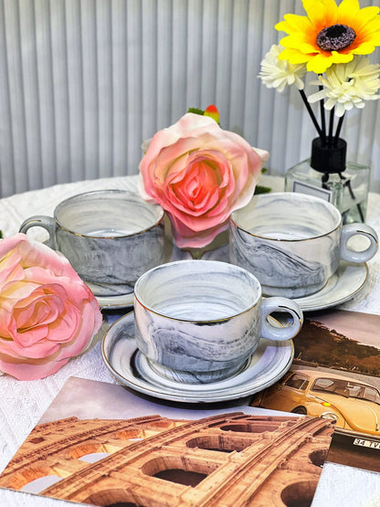 Marble espresso cup, ceramic cup, small size, high appearance level, a set of 6, with coasters and cup holders, gifts are suitable for home.