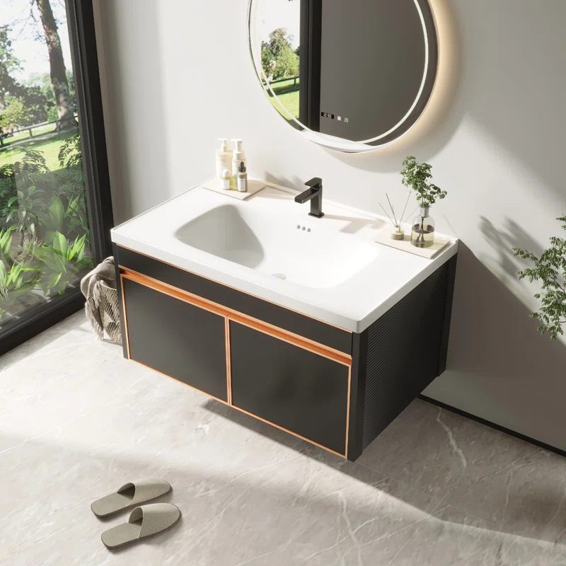 Wall Mounted Single Bathroom Vanity Aluminum Cabinet with Ceramic Top