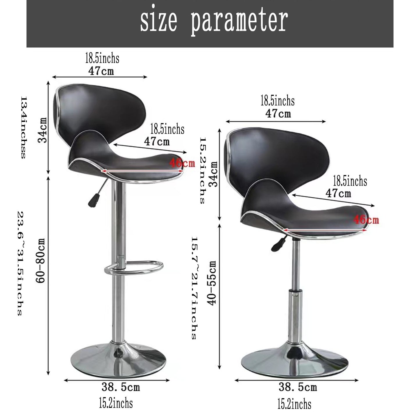 Set of 2  Stools，Height Adjustable bar Chair with 360 Degree Option，PU Leather Material,