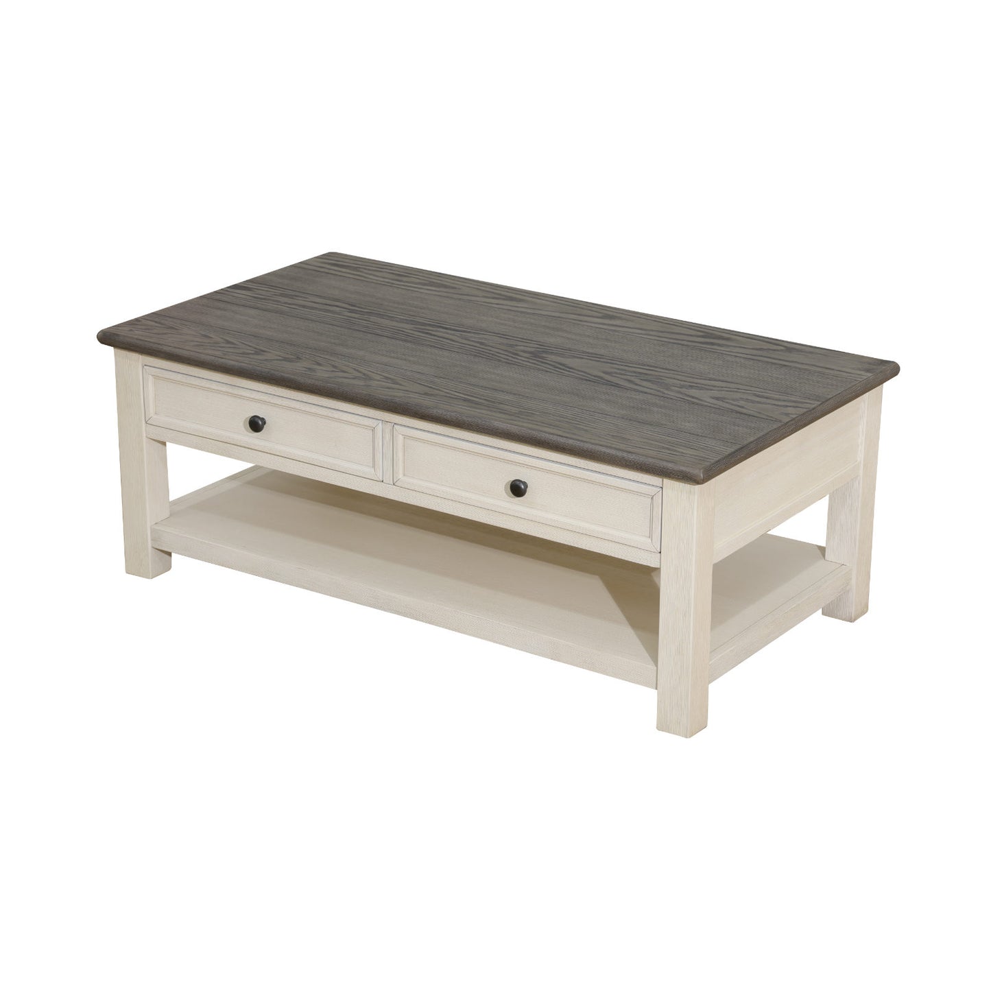 Dark Grey MDF Top and White Oak Drawer Living Room Storage Table