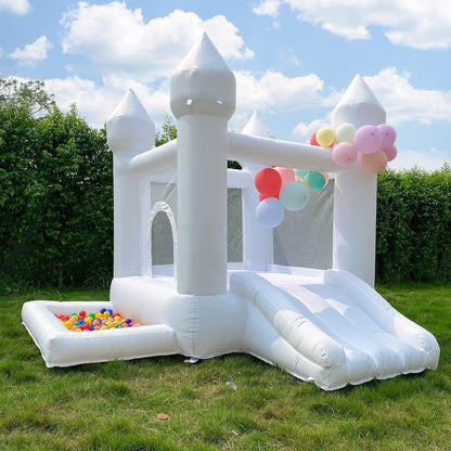 White Bounce House, Castle Theme Kids Inflatable Trampoline with UL Blower, Durable and Easy to Set up, Safe and Fun for Active Kids