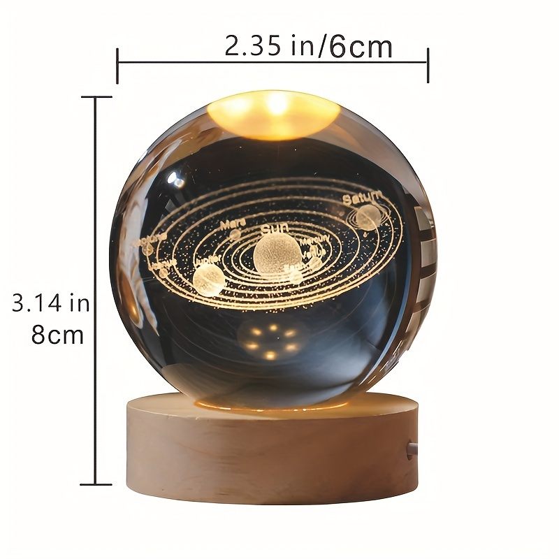 1pc 3D Solar System Nightlight, Crystal Glass Ball Light, Galaxy Astronaut Crystal Ball Night Lights With Wood Base For Bedside Christmas Gift for Girlfriend