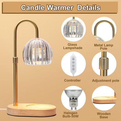 Candle Warmer Lamp with Timer &amp; Dimmer, Clear Lampshade Electric Candle Lamp for Bedroom Decor, Height-Adjustable Wax Melts Warmer for Candle Jars,Women Mothers Day Gifts