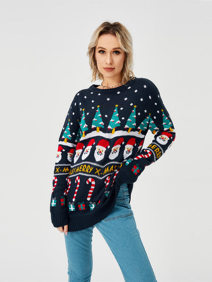 Women's Christmas Sweater Pullover Knitted Jumper Long Sleeve Crew Neck Sweater Shirt