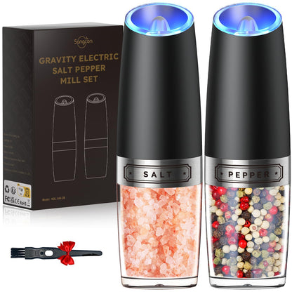 Gravity Electric Salt and Pepper Grinder Set Automatic Shakers Mill Grinder with LED Light, Battery Powered