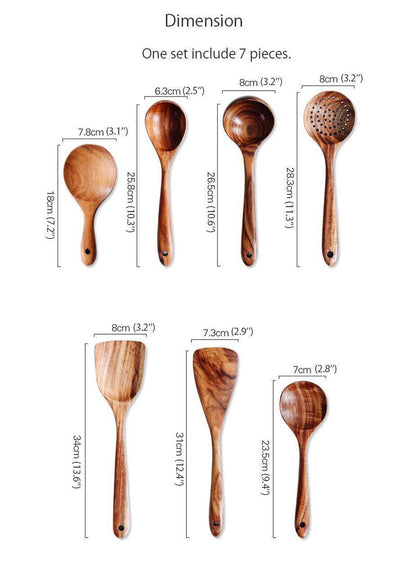 Classic Seven-Piece Wooden Kitchen Utensil Set