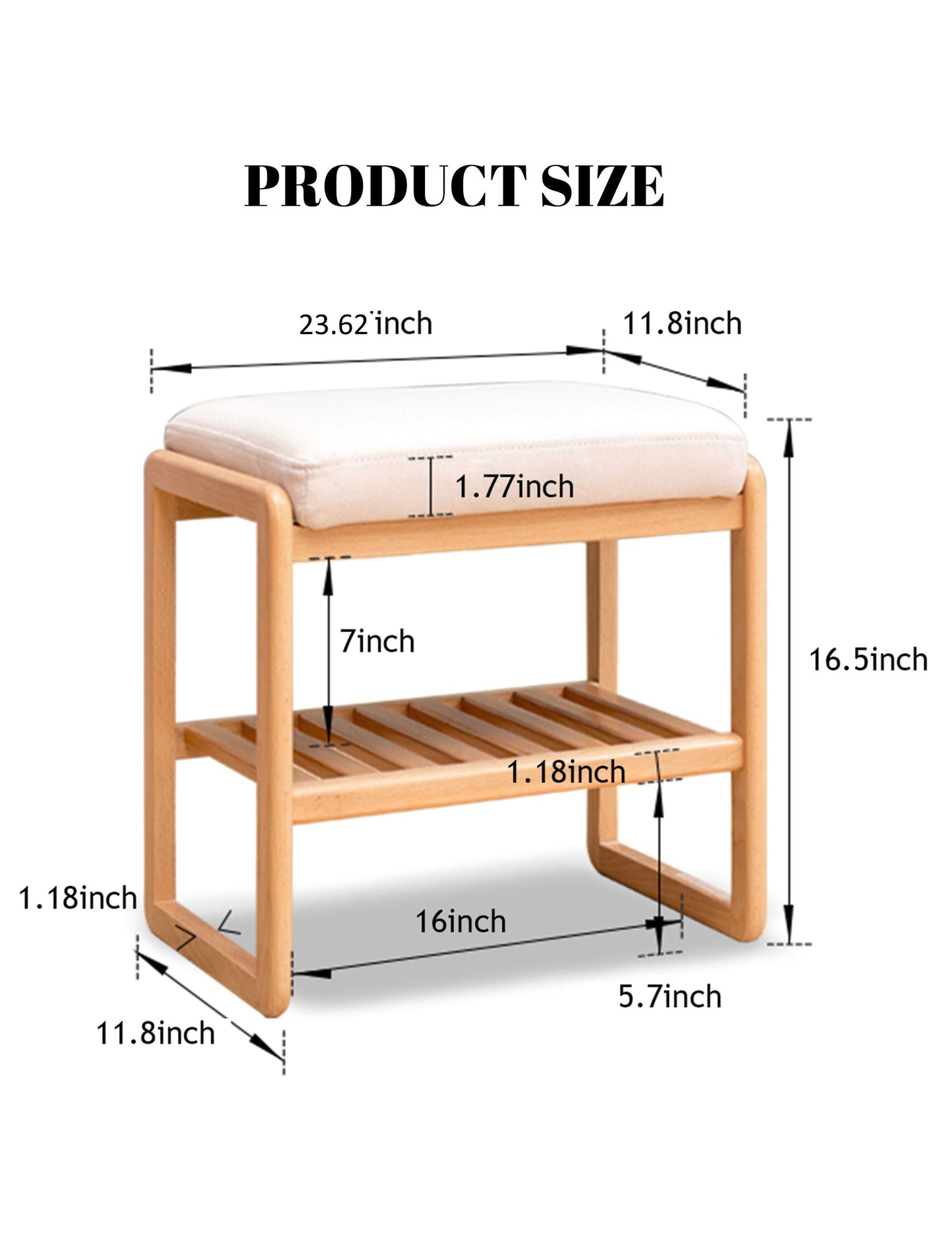 Qokori 100% Solid Beech Shoe Rack for Entryway,2-Tier Small Shoe Rack, Entryway Storage Bench for Cleaning Padded Seat&quot;