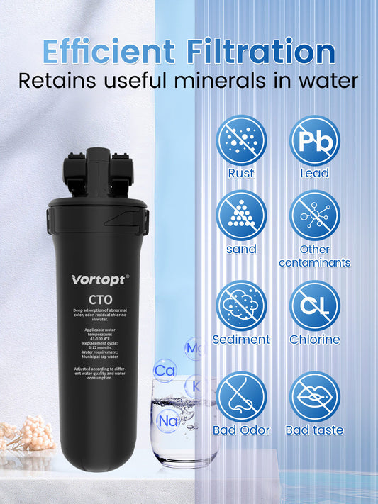 Vortopt Under Sink Water Filter System - 19K Gallons NSF/ANSI 53&amp;42 Certified Water Filtration, Reduces Lead, Chlorine, Bad Taste &amp; Odor, 304 Stainless Steel Faucet, Q8-C1