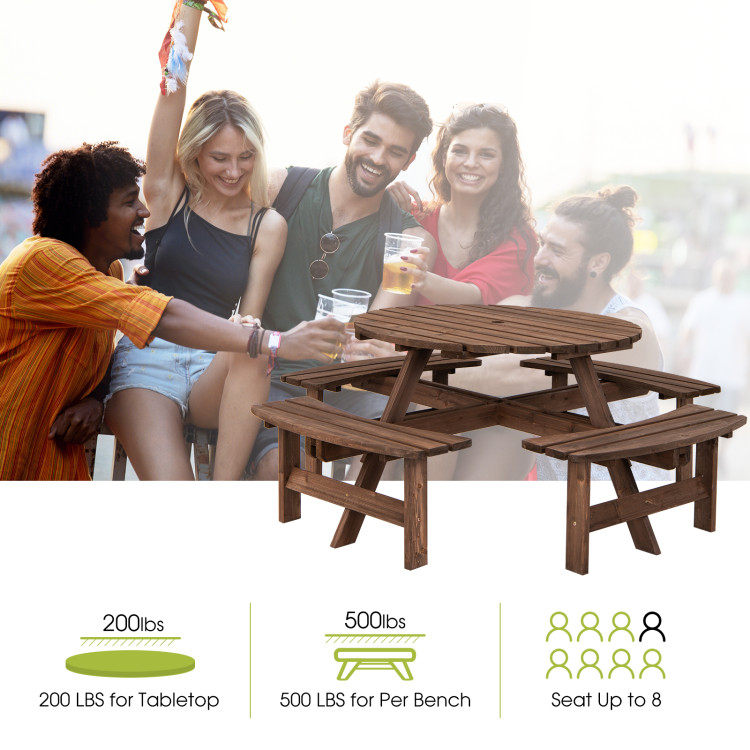 Patio 8 Seat Wood Picnic Dining Seat Bench Set