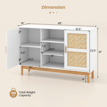 48 Inch Sideboard Buffet Cabinet Floor Storage Cabinet with 2 Bamboo Woven Doors