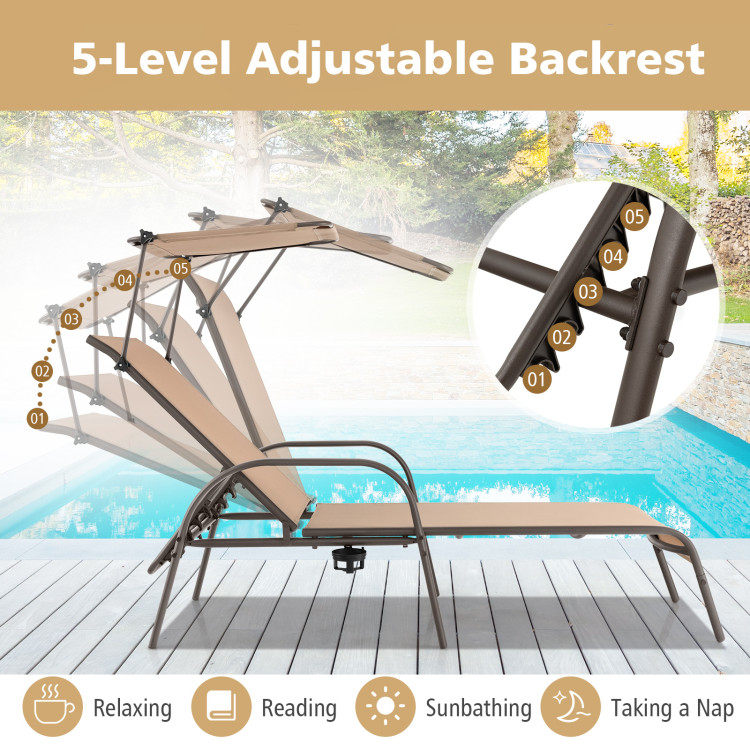 Patio Heavy-Duty 5-Level Adjustable Chaise Lounge Chair