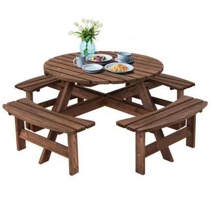 Patio 8 Seat Wood Picnic Dining Seat Bench Set