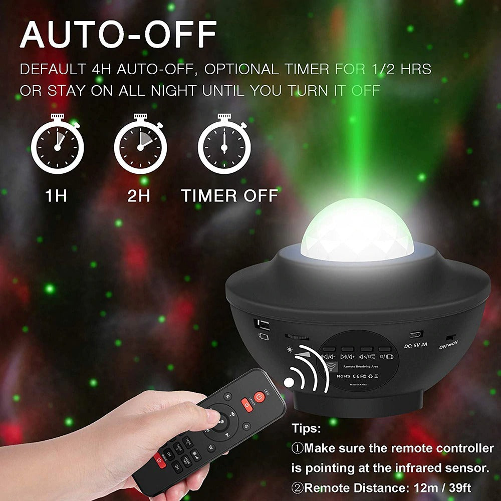 USB LED Star Night Light Music Starry Water Wave LED Projector Light Bluetooth Projector Sound-Activated Projector Light Decor