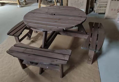 Patio 8 Seat Wood Picnic Dining Seat Bench Set