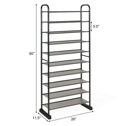 10-Tier Free-Standing Metal Frame Shoe Rack