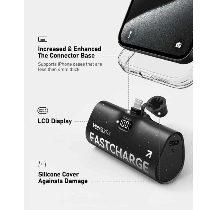 Portable Charger with Built in Cable,5000mAh Power Bank for iPhone,Fast Charging Battery Pack With Stand &amp; LCD Display, for All iPhone Series 14/14 plus/14 Pro Max/13/13Pro Max/12/12Mini/11/XR/XS/X/8/7,Travel Necessity