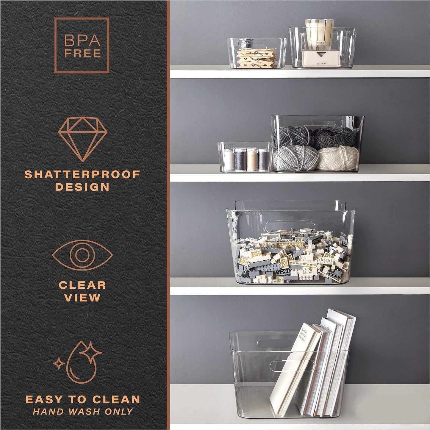 Clear Space Plastic Bins 3 Piece Set-1 Large, 1 Medium, 1 Small-Perfect Kitchen Organization or Pantry Storage – Fridge Organizer, Cabinet Organizers, Storage Bins,, Pantry Organizer, Clear Storage Containers