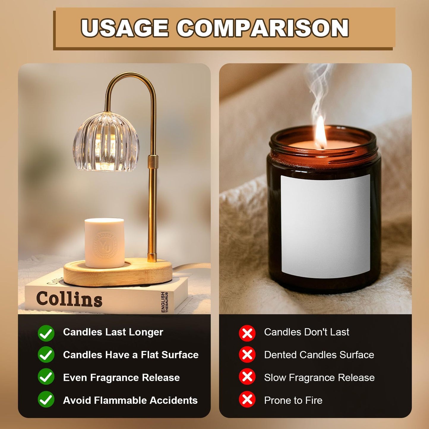 Candle Warmer Lamp with Timer &amp; Dimmer, Clear Lampshade Electric Candle Lamp for Bedroom Decor, Height-Adjustable Wax Melts Warmer for Candle Jars,Women Mothers Day Gifts