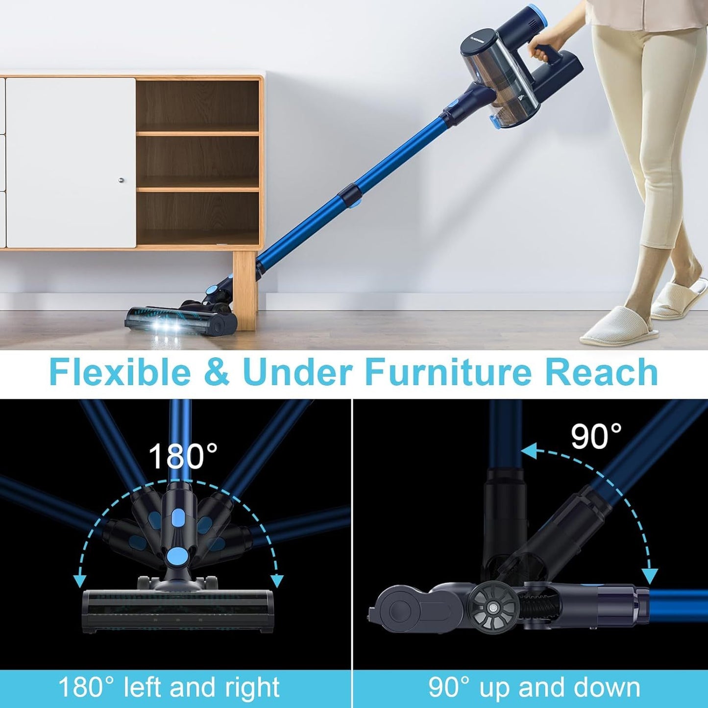 Cordless Vacuum Cleaner, 250W Powerful Lightweight Stick Vacuum 6-in-1Up to 45mins Runtime with 2000mAh Battery, Rechargeable Handheld Vacuum Cleaner for Hard Floor Pet Hair Home Car