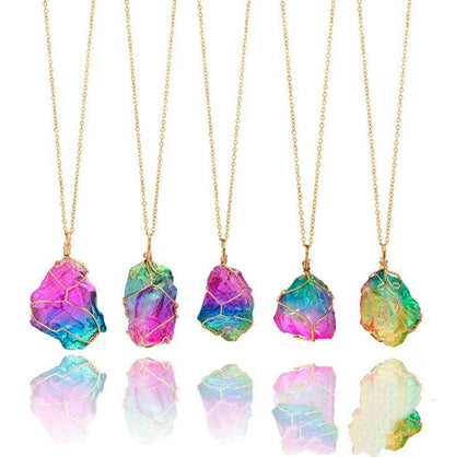 Seven-color, Natural Stone Rough Stone Winding, Crystal Pendant Transparent