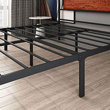 Queen Bed Frame with Wooden Headboard Metal Platform Bed Frames with Storage NO Boxing Spring Needed Easy Assembly Black