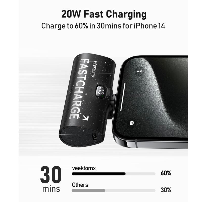 Portable Charger with Built in Cable,5000mAh Power Bank for iPhone,Fast Charging Battery Pack With Stand &amp; LCD Display, for All iPhone Series 14/14 plus/14 Pro Max/13/13Pro Max/12/12Mini/11/XR/XS/X/8/7,Travel Necessity