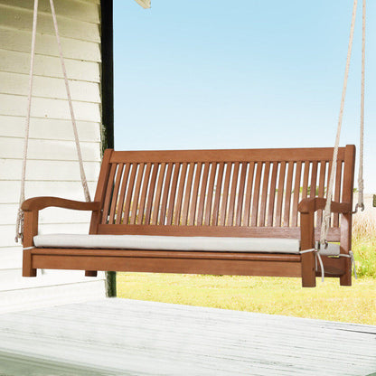 2-Person Hanging Porch Swing Wood Bench with Cushion Curved Back