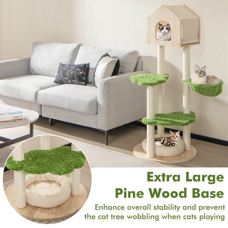 55 Inch Tall Cat Climbing Stand with Sisal Scratching Posts and Soft Cat Bed for Indoor Kittens