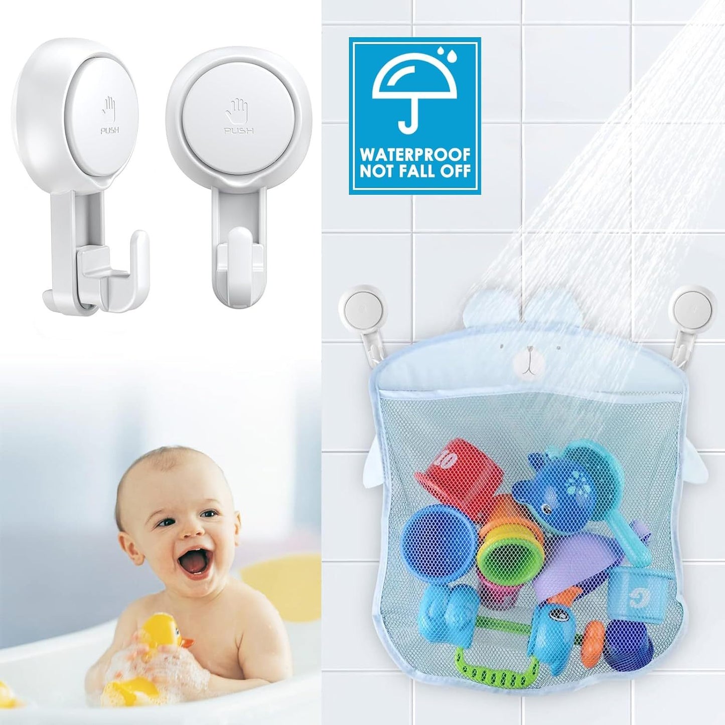 Suction Hooks Powerful Vacuum Suction Cup Hooks- Heavy Duty for Shower Waterproof Suction Hanger for Bathroom 2 pack