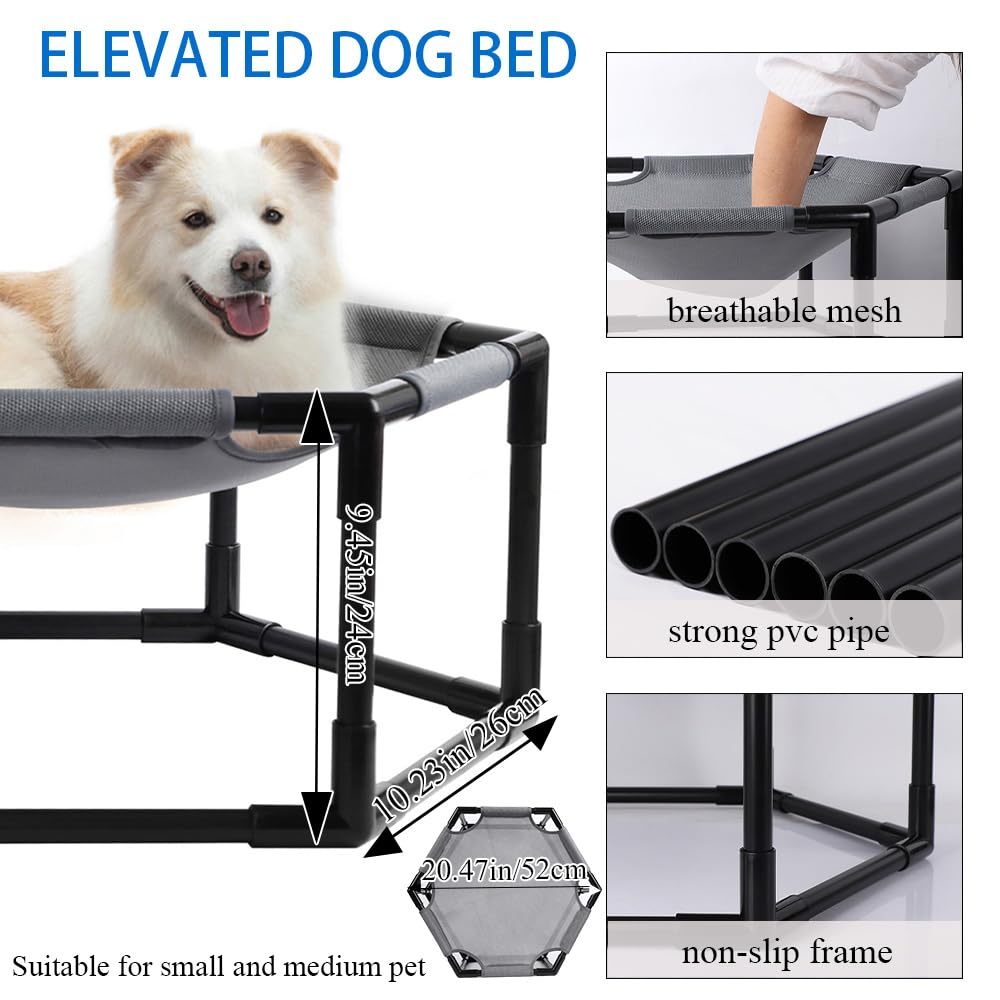 Elevated Dog Bed for Small Dogs, Raised Cooling Pet Cot with Breathable Mesh for Indoor and Outdoor Use, Gray