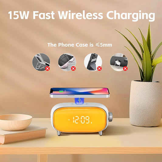 wireless charging Bluetooth wake-up light bedside desk preferred with clock display and light 15W