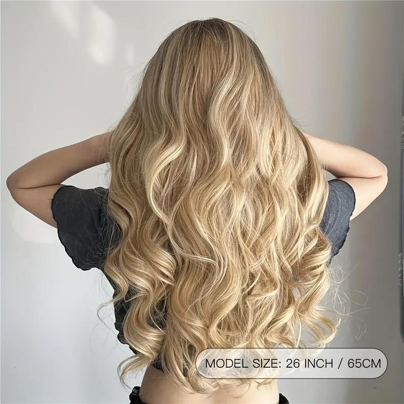 26 Inch Long Ash Blonde Wig with bangs Natural Wavy Hair -