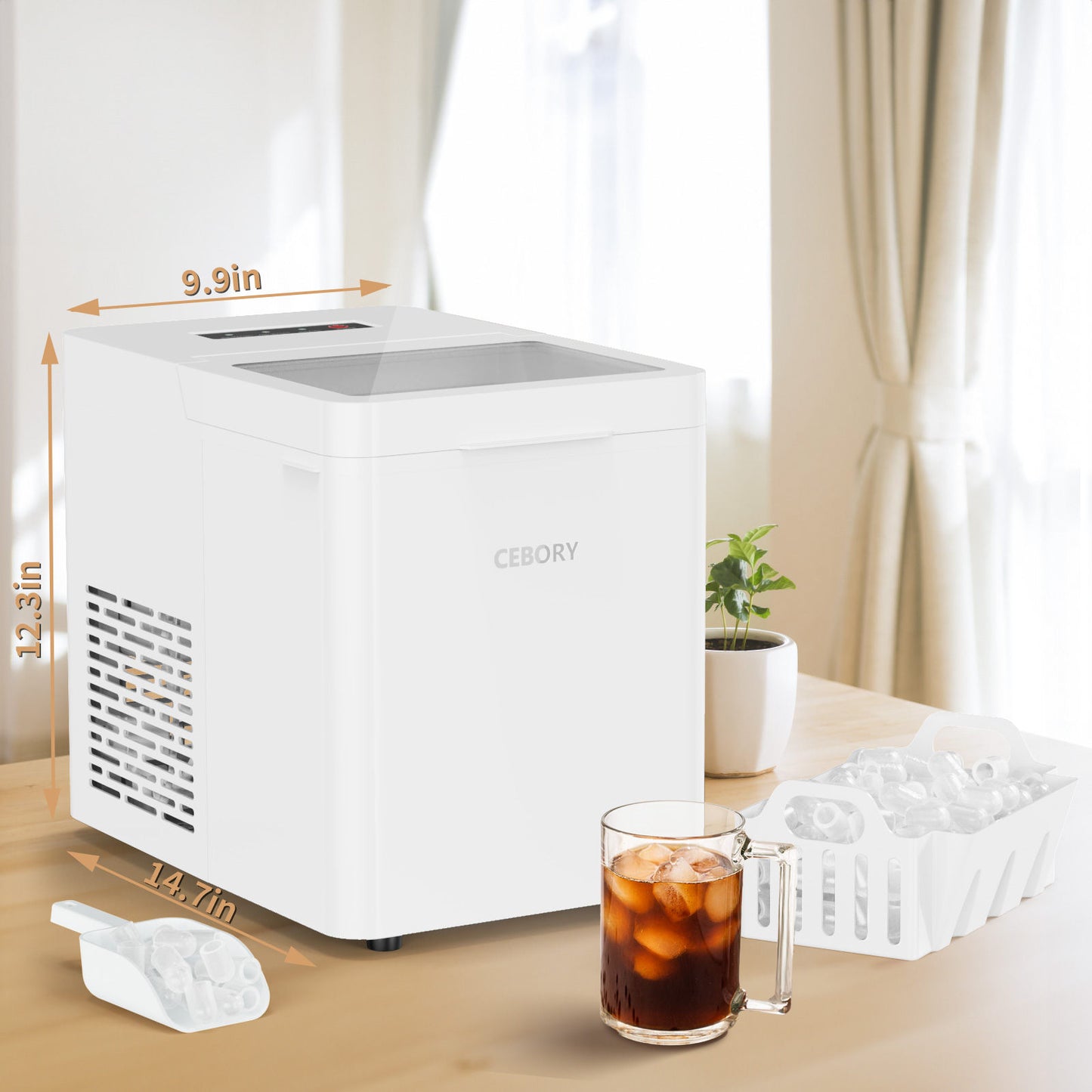 Countertop Ice Maker, 9Pcs/6Mins, 36Lbs/24Hrs, Self-Cleaning Ice Machine with 2 Ice Scoop and Basket, One-Click Operation 2 Sizes of Bullet Ice, Portable Ice Maker for Home/Kitchen/Office/Bar